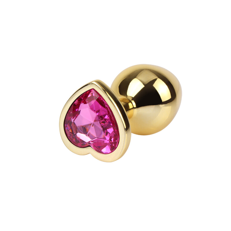Анальна пробка M з кристалом у формі серця Rosy Heart Gem Chisa, металева, золота, 8.2 х 3.3 см - Зображення 1