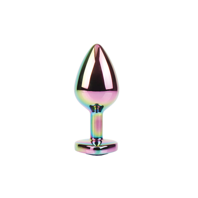 Анальна пробка M з кристалом у формі серця Rainbow Heart Gem Chisa, металева, різнокольорова, 8.2 х 3.3 см - Зображення 2