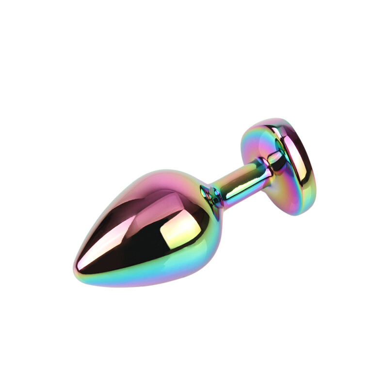 Анальна пробка M з кристалом у формі серця Rainbow Heart Gem Chisa, металева, різнокольорова, 8.2 х 3.3 см - Зображення 3
