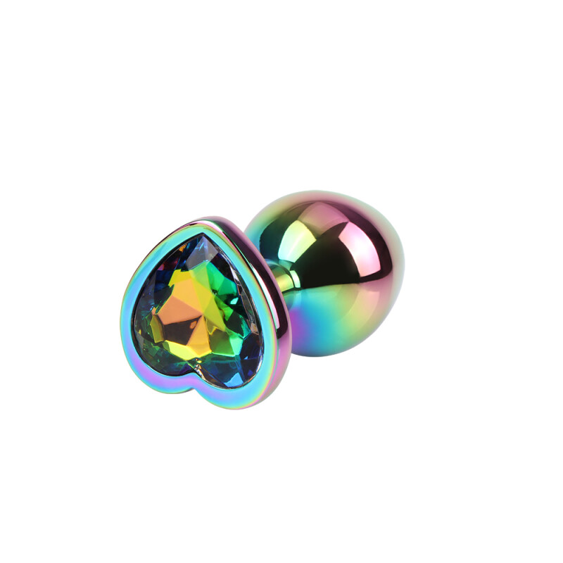 Анальна пробка M з кристалом у формі серця Rainbow Heart Gem Chisa, металева, різнокольорова, 8.2 х 3.3 см - Зображення 1