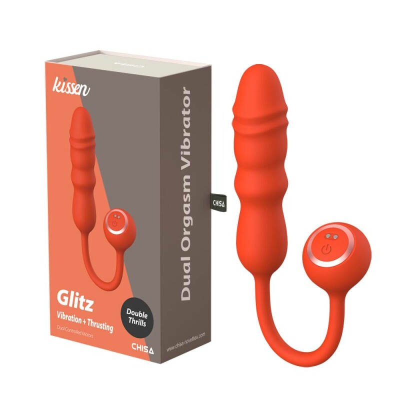Вібратор із фрикціями рельєфний нереалістичний Glitz Chisa Kissen оранжевий, 26.8 х 4.5 см