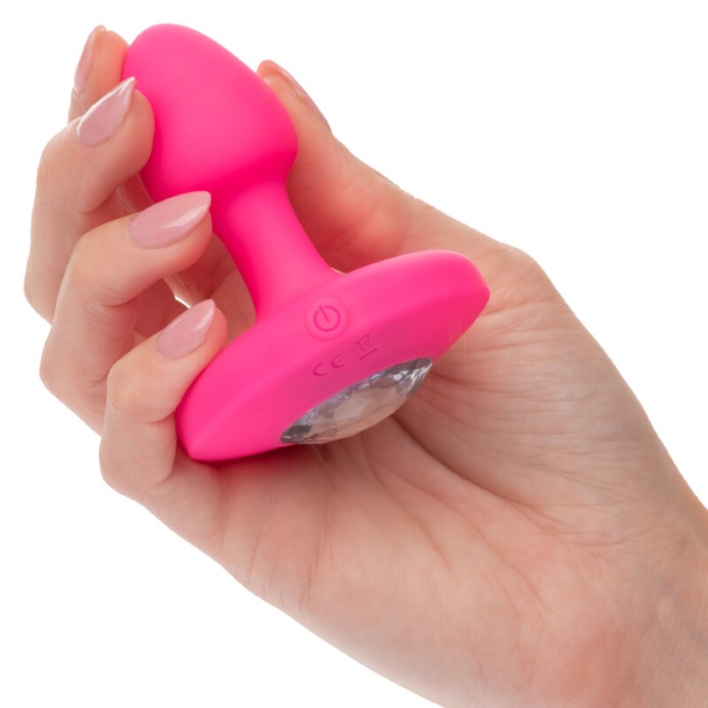Анальна пробка з вібрацією CalExotics Cheeky Gems, з кристалом, рожева, 5 х 2.5 см - Изображение 1