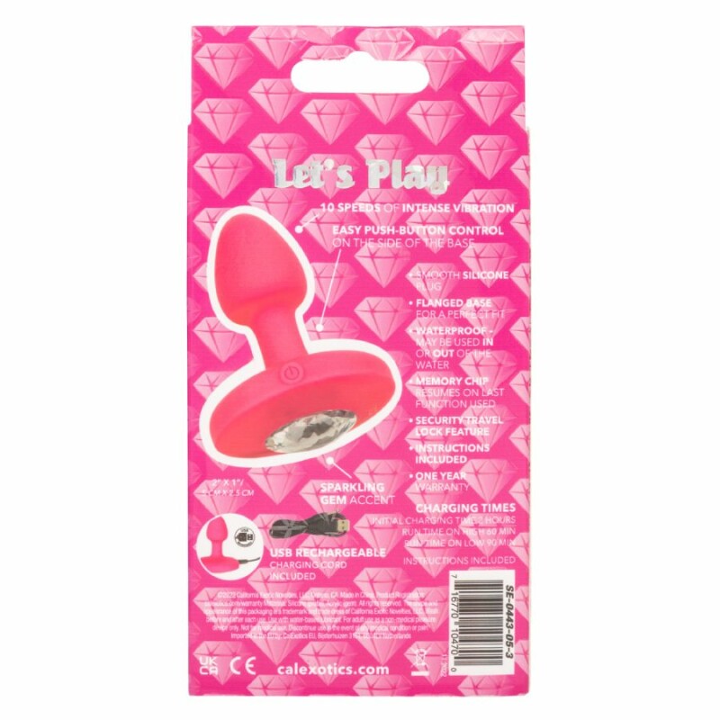 Анальна пробка з вібрацією CalExotics Cheeky Gems, з кристалом, рожева, 5 х 2.5 см - Изображение 4