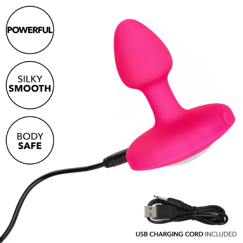Анальна пробка з вібрацією CalExotics Cheeky Gems, з кристалом, рожева, 5 х 2.5 см - Изображение 7