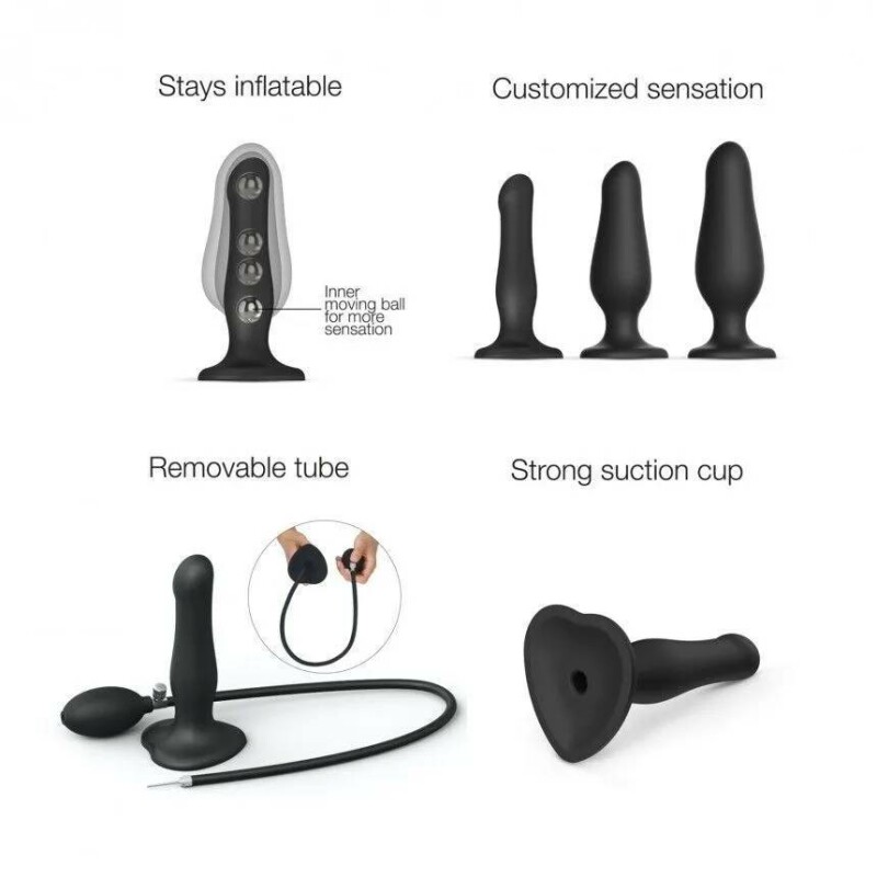 Насадка для страпону з накачуванням нереалістична Strap-On-Me чорна, 19 х 6 см - Зображення 5