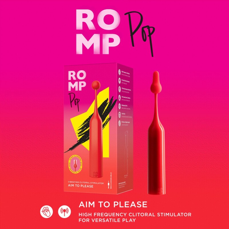 Вібратор для клітора з двома насадками Romp Pop, червоний, 14.3 х 2.4 см - Изображение 9