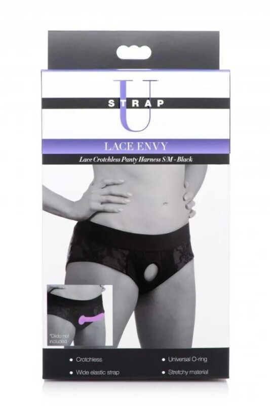 Трусики для страпону з інтимним доступом, L/XL, Strap U, з мереживом, чорні
