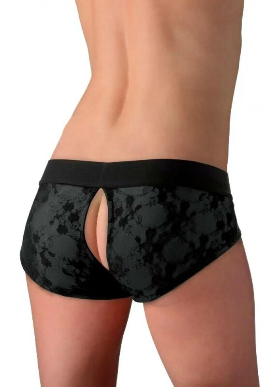 Трусики для страпону з інтимним доступом, L/XL, Strap U, з мереживом, чорні - Зображення 2