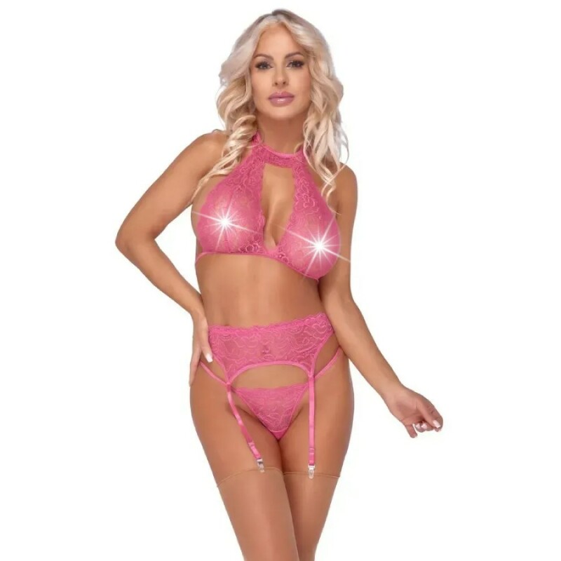 Комплект білизни сексуальний мереживний S/M Cottelli, рожевий, 3 предмети