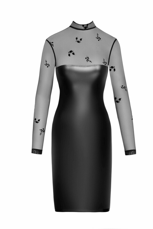 Сукня еротична вінілова L Sublime F310 Noir Handmade, з напівпрозорим верхом, чорна - Зображення 3