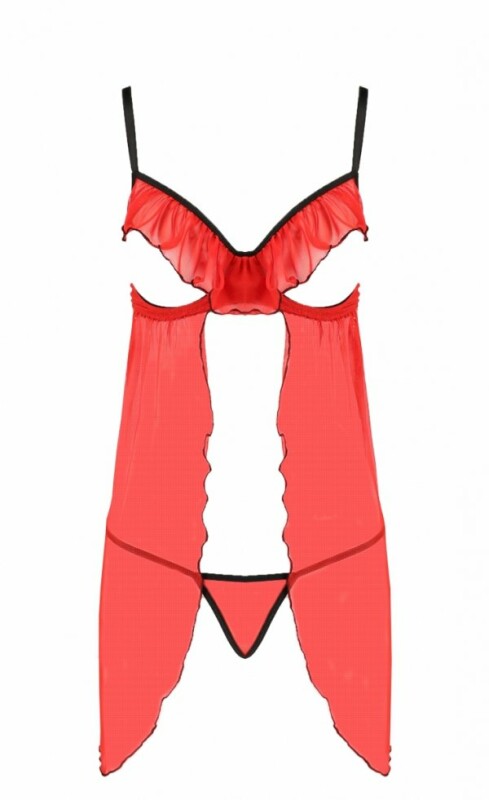 Пеньюар сексуальний з відкритими грудьми S/M Cherry Passion, зі стрінгами, червоний - Зображення 2