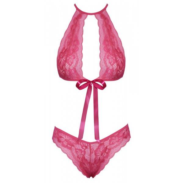 Сексуальний комплект мереживний, L/XL, Kissable зі стрічками, рожевий - Зображення 1