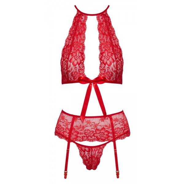 Сексуальний комплект мереживний 3 предмети, L/XL, Kissable зі стрічками, червоний - Изображение 1