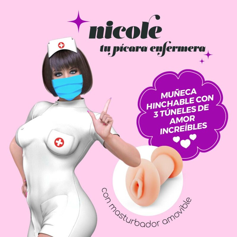 Секс-лялька з 3 отворами Crushious Nicole The Inflatable Nurse, бежева, 155 см - Изображение 7