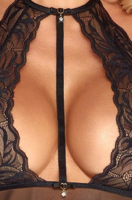 Сексуальний мереживний пеньюар L/XL, Kissable, з напівпрозорим низом, чорний - Зображення 3