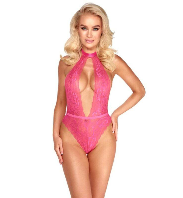 Сексуальне мереживне боді з глибоким декольте, S/M, Kissable рожеве