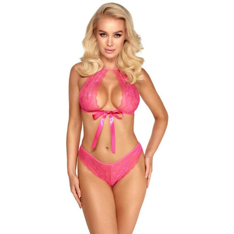 Сексуальний комплект мереживний, L/XL, Kissable зі стрічками, рожевий