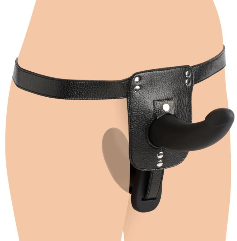 Страпон з подвійним проникненням Double Take Strap-On, на ременях, силіконовий, чорний, 27.3 х 4.3 см - Зображення 1