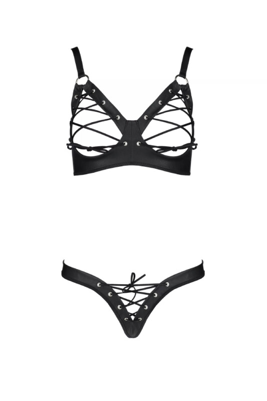 Комплект спокусливої білизни S/M Celine Passion, зі шнурівкою, 2 предмети, чорний - Изображение 2