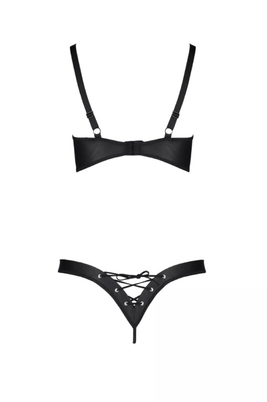 Комплект спокусливої білизни S/M Celine Passion, зі шнурівкою, 2 предмети, чорний - Изображение 3