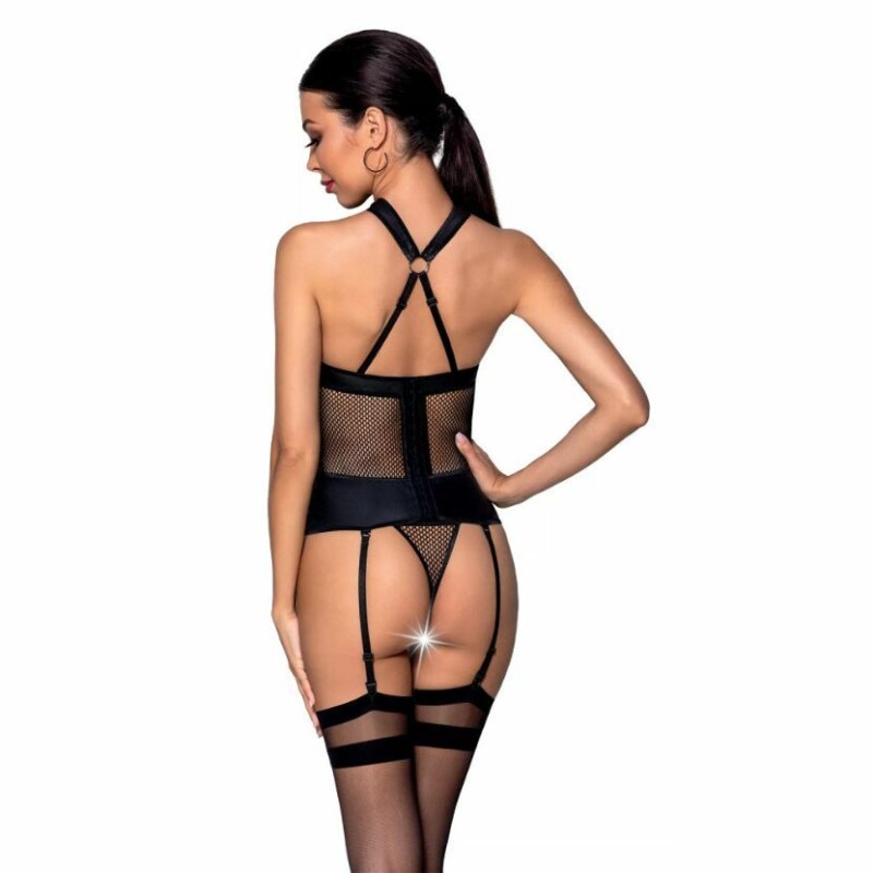 Корсет сексуальний сітчастий S/M Amanda Passion, зі стрінгами, чорний - Изображение 1