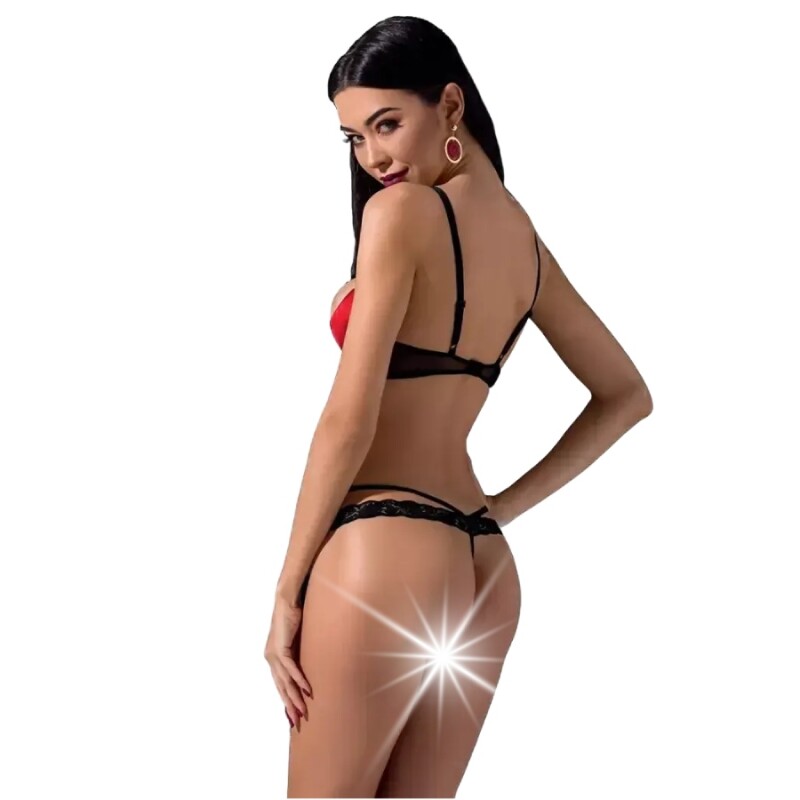Комплект Passion Femmina, чорний з червоними смужками, S/M - Зображення 1