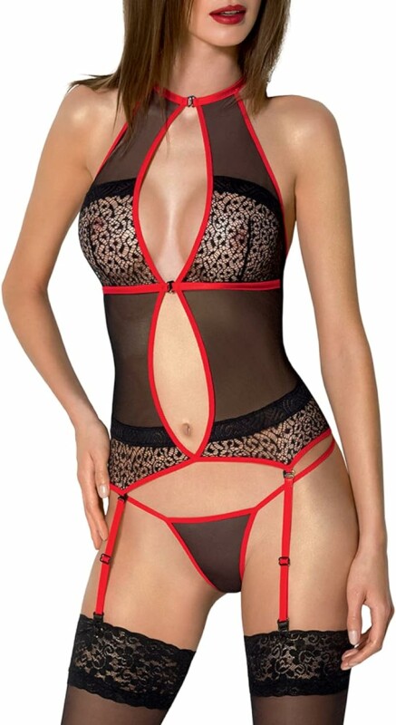 Корсет Passion Satara, з стрінгами, чорний, S/M