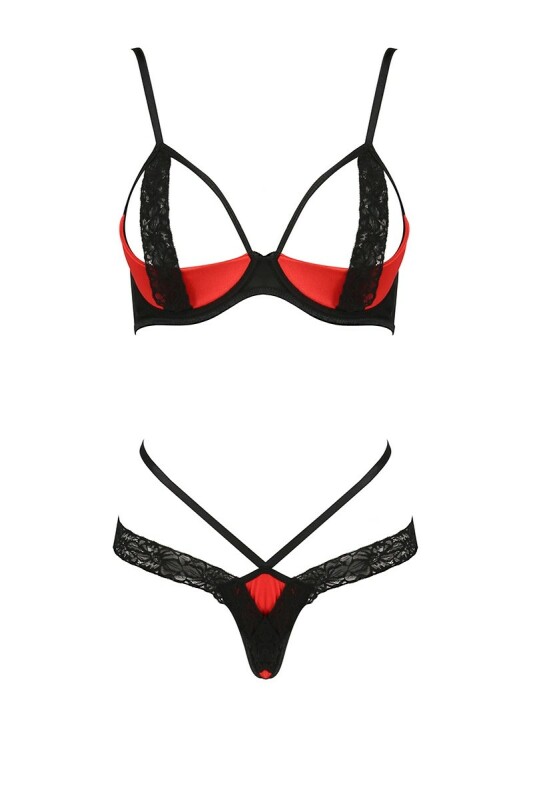 Комплект Passion Femmina, чорний з червоними смужками, S/M - Зображення 2