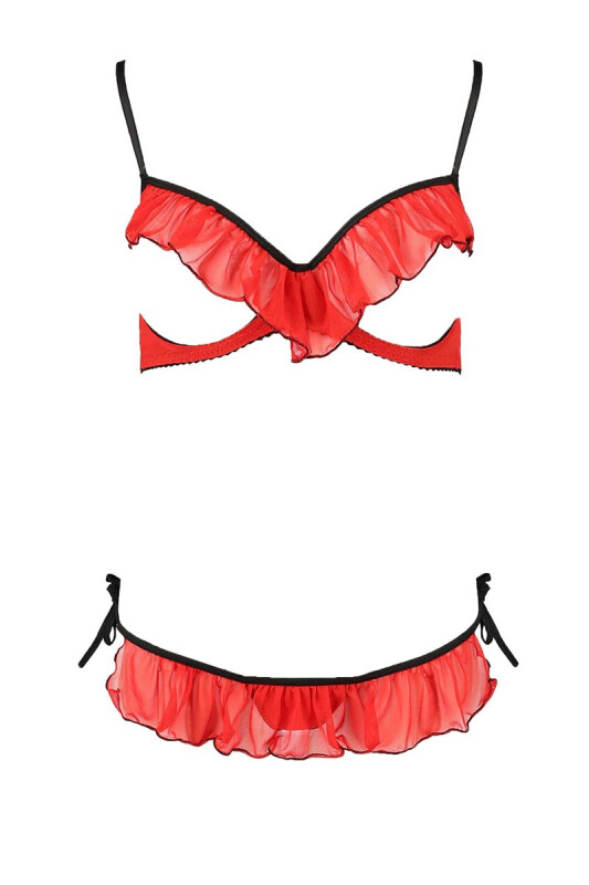 Комплект білизни спокусливий S/M Cherry Passion, з відкритими грудьми, 2 предмети, червоний - Зображення 2