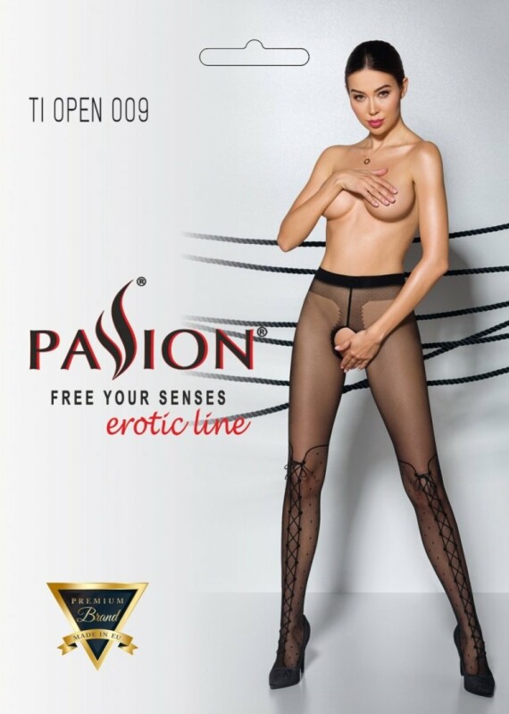 Колготи сексуальні з інтимним вирізом XS/S Tiopen 009 Passion, чорні - Изображение 2