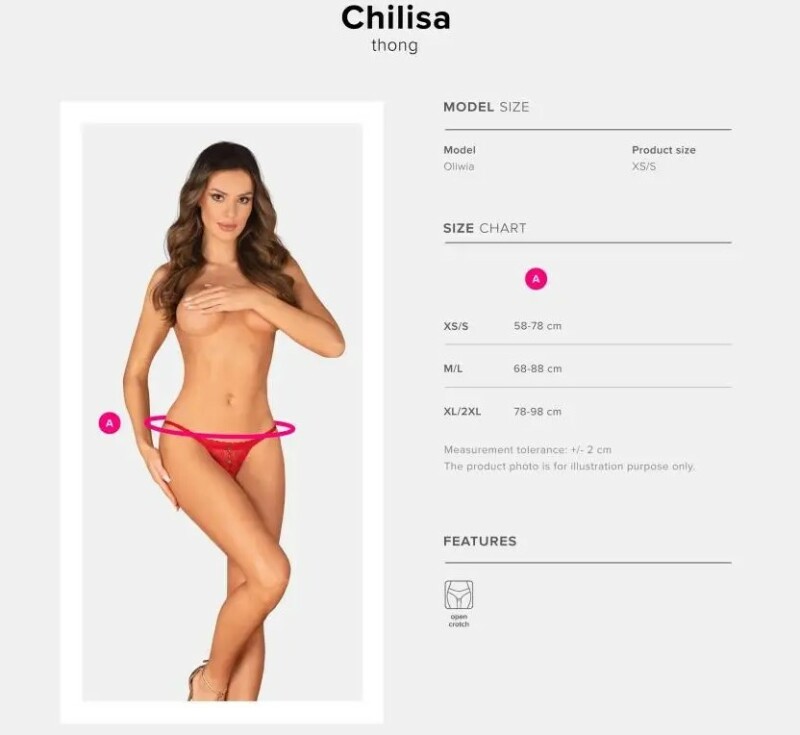 Стрінги еротичні Obsessive Chilisa crotchless thong, червоні, XS/S - Зображення 3