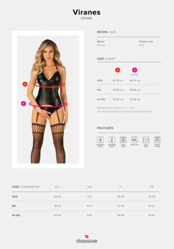 Корсет Obsessive Viranes corset, чорний, XS/S - Изображение 4