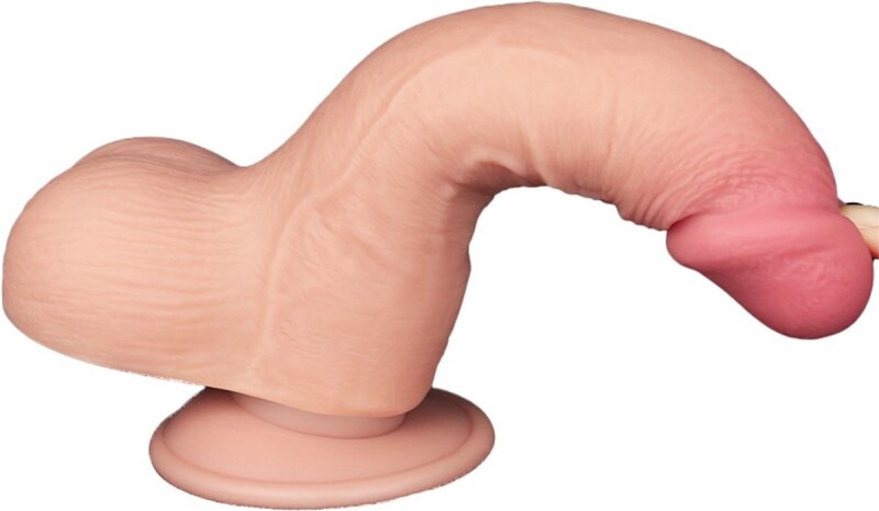 Фалоімітатор реалістичний з подвійною щільністю Sliding-Skin Lovetoy, на присосці, бежевий, 19.5 х 3.6 см - Зображення 2