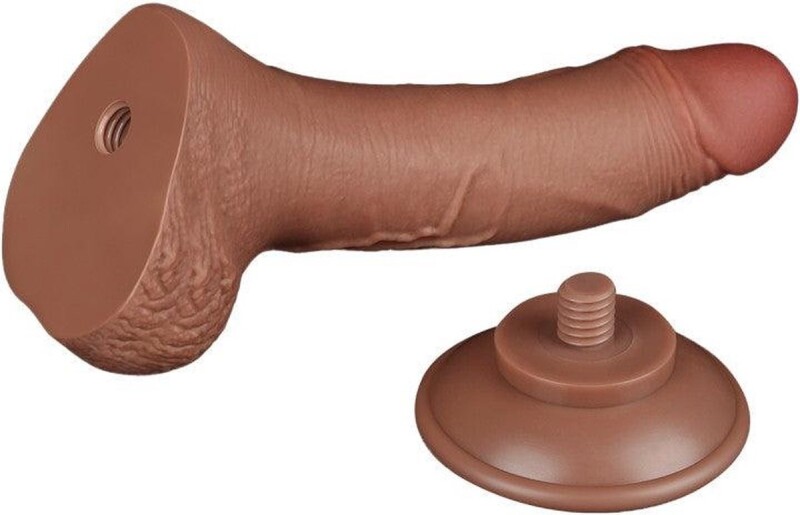 Фалоімітатор реалістичний з подвійною щільністю Sliding-Skin Lovetoy, на присосці, коричневий, 19.5 х 3.6 см - Изображение 4