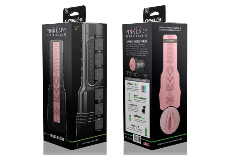 Мастурбатор вагіна в колбі Pink Lady Destroya Fleshlight, рельєфний, кібершкіра, бежевий, 25.4 х 10 см - Изображение 1