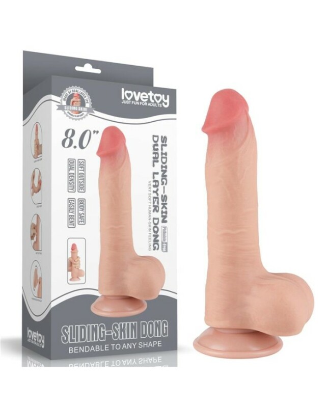 Фалоімітатор реалістичний з мошонкою на присосці Lovetoy Sliding-Skin Dual Layer Dong, бежевий, 20 х 3.9 см - Зображення 1