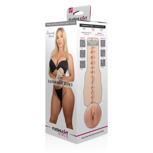 Мастурбатор вагіна з кібершкіри в колбі Fleshlight Girls Savannah Bond From Australia With Love , бежевий, 24.8 см - Изображение 1