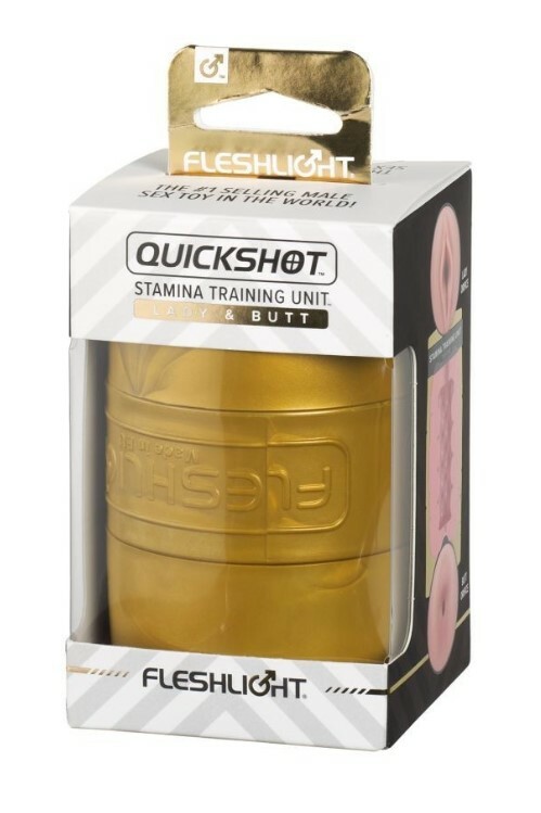 Мастурбатор подвійний вагіна/анус з кібершкіри в колбі Fleshlight Quickshot Stamina Training Unit, бежевий, 11.2 см - Изображение 1