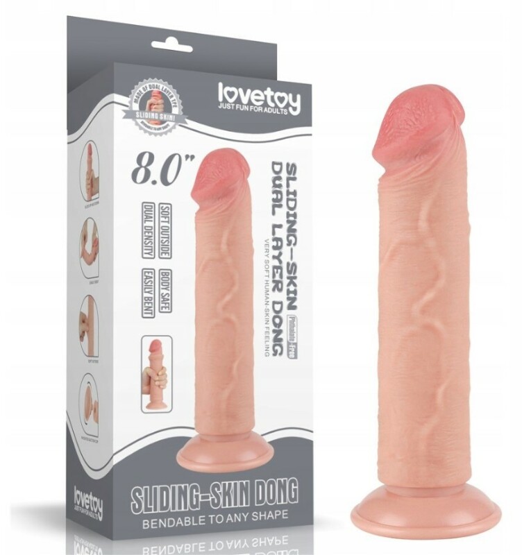 Фалоімітатор реалістичний на присосці Lovetoy Sliding-Skin Dual Layer Dong, бежевий, 20 х 3.8 см - Зображення 1