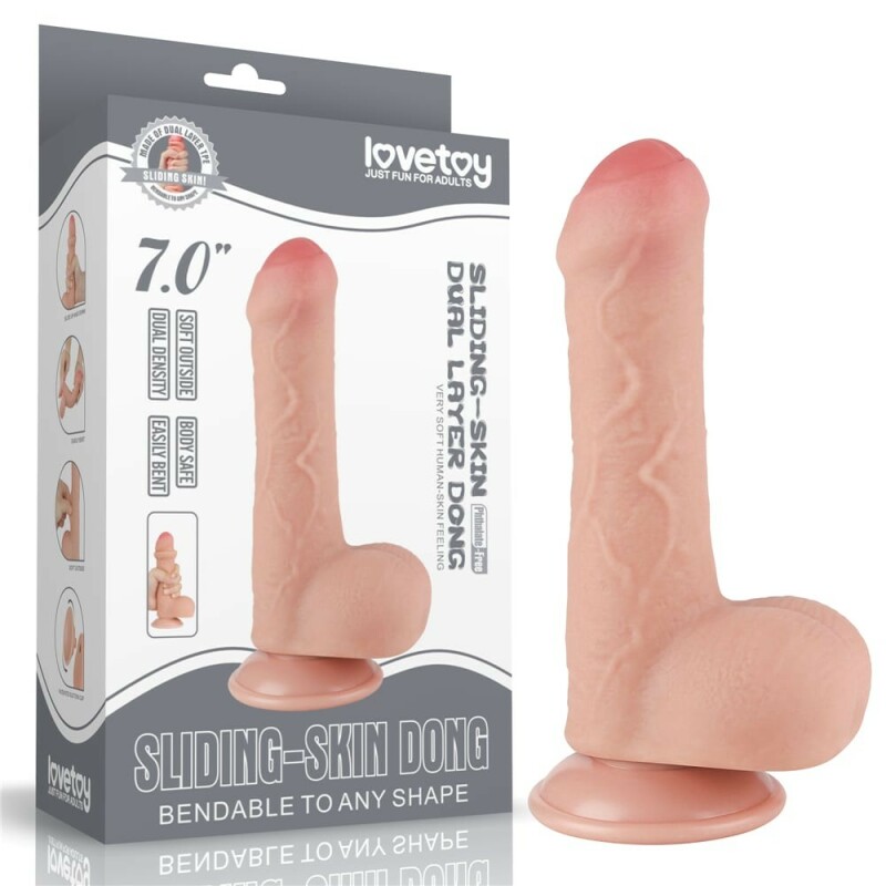 Фалоімітатор реалістичний на присосці Lovetoy Sliding-Skin Dual Layer Dong, бежевий, 18.3 х 3.5 см - Зображення 2