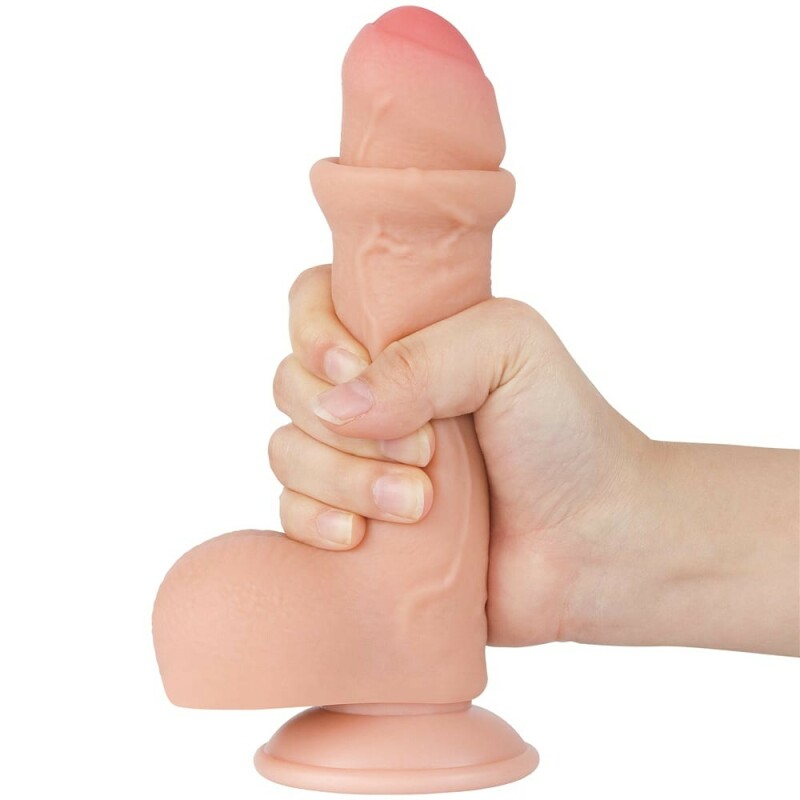 Фалоімітатор реалістичний на присосці Lovetoy Sliding-Skin Dual Layer Dong, бежевий, 18.3 х 3.5 см - Зображення 3
