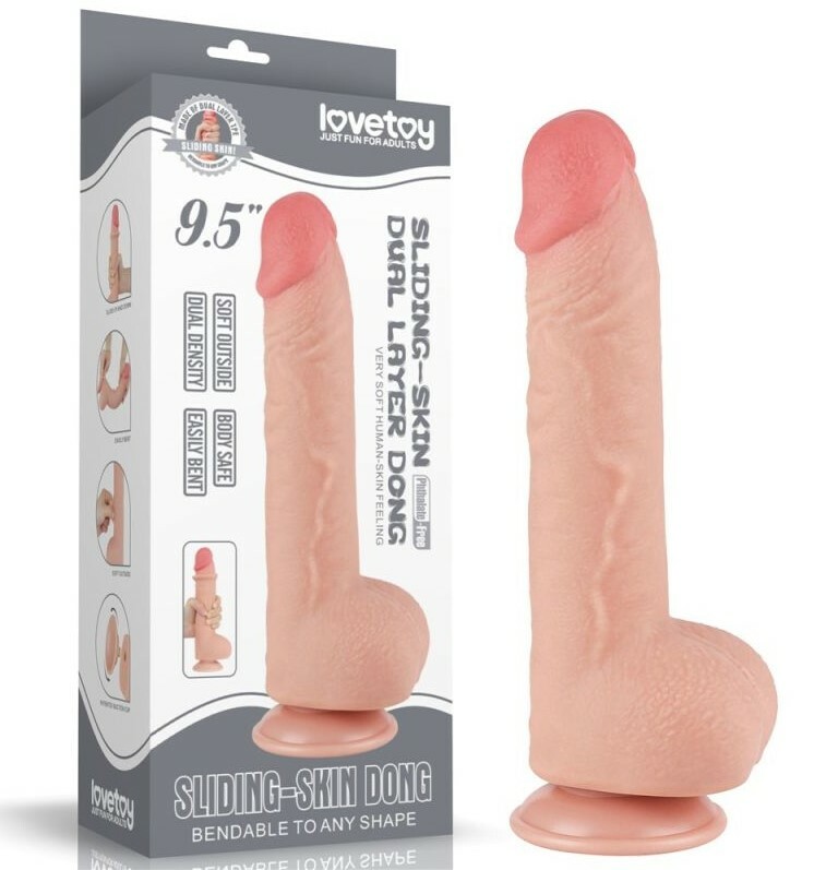 Фалоімітатор реалістичний на присосці Lovetoy Sliding-Skin Dual Layer Dong, бежевий, 24 х 4.3 см - Зображення 1