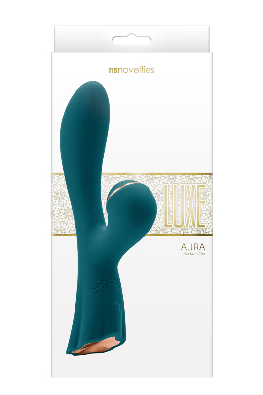 Вібратор-кролик з вакуумною стимуляцією Luxe Aura NS Novelties, силіконовий, зелений, 19.5 х 3.8 см - Изображение 1