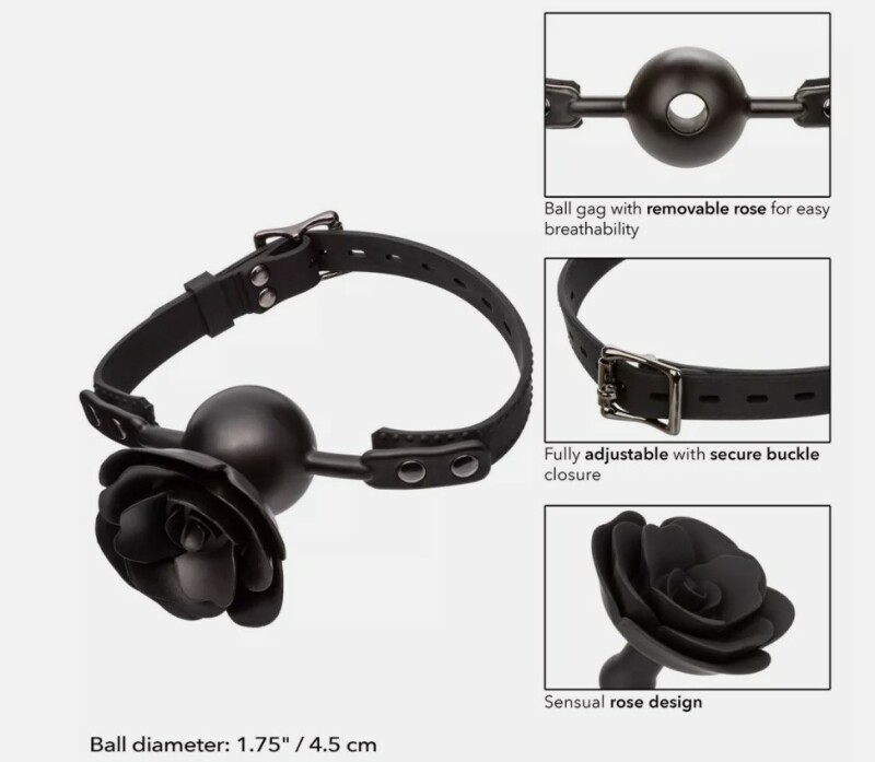 Кляп у вигляді троянди CalExotics Forbidden Removable Rose Gag, чорний - Изображение 5