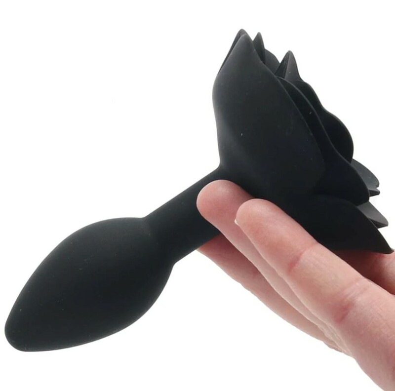Анальна пробка у вигляді троянди CalExotics Small Rose Anal Plug, силіконова, чорна, 7.5 х 3.2 см - Изображение 3