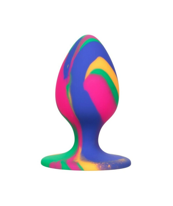 Анальна пробка силіконова CalExotics Cheeky Medium Tie-Dye Plug, різнобарвна, 7.5 х 3.2 см
