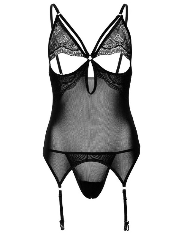 Корсет з підв'язками мереживний Daring Intimates Underboob Cami Garter, зі стрінгами, чорний, S/M - Зображення 6