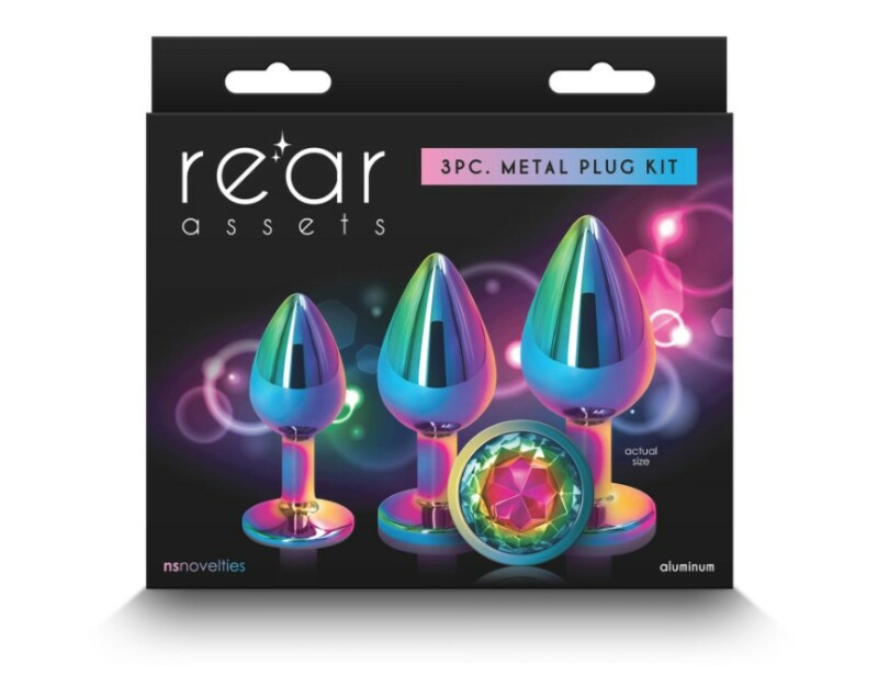 Набір металевих анальних пробок Rear Assets Trainer Kit Rainbow , з кристалом - Зображення 1