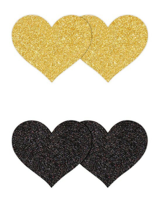 Пестиси у формі серця Pretty Pasties Glitter Hearts, чорні та золоті, O/S