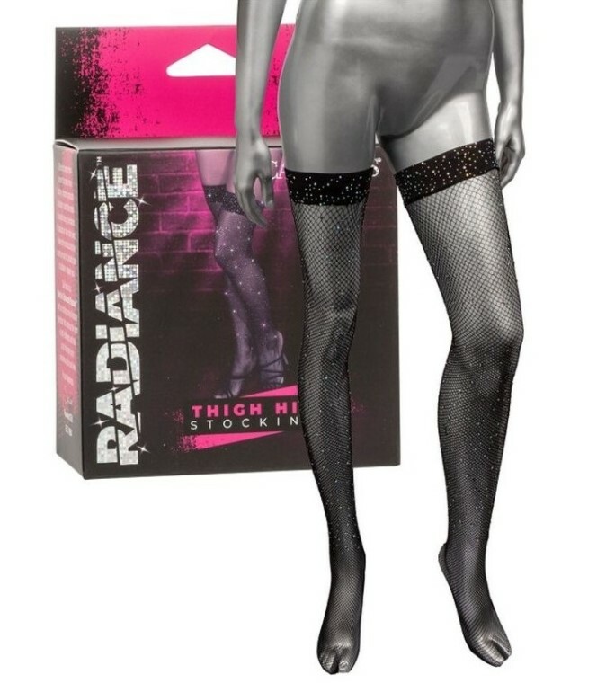 Панчохи в сіточку зі стразами CalExotics Radiance Thigh High Stockings, чорні, O/S - Зображення 3
